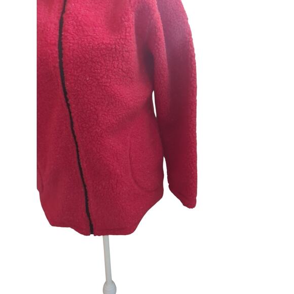 Vtg 1980s Norton Studio Red Black Fuzzy Cozy Jacket Warm Petite S - Picture 6 of 8